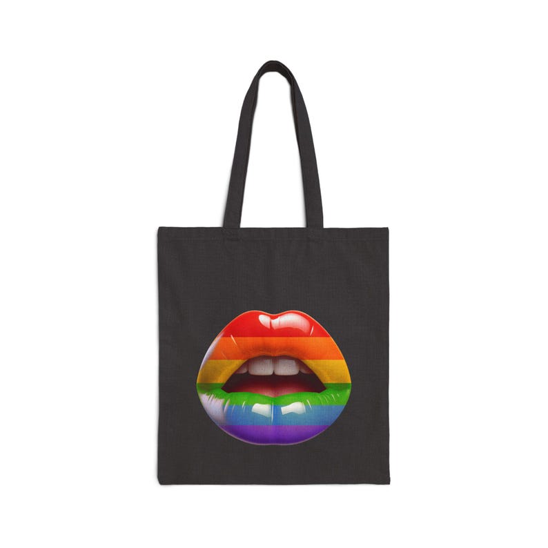 Sacola de lona de algodão Pride Lips: sacola de compras reutilizável LGBTQ+ imagem 2
