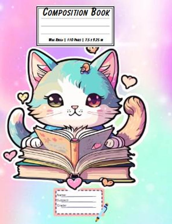Meow-tastic Composition Book for Kids - Colorful Cat Cover - Wide Ruled Notebook - Great Gift for Little Writers