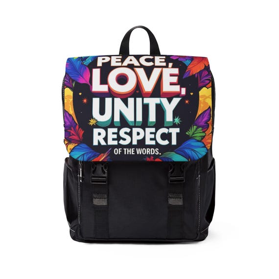 Colorful Empowerment Shoulder Backpack - Inspirational Design for Everyday Adventures, Peace, Love, Unity, Respect, Ideal Gift