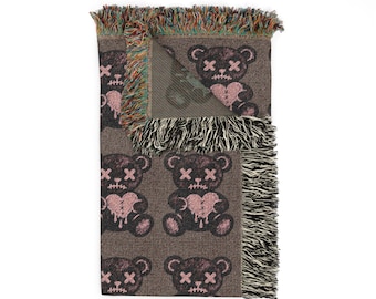 Stitched Teddy Bear Woven Blanket | Grunge Plush Toy Throw