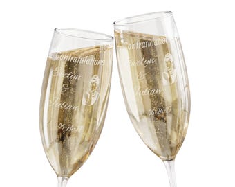 Vintage Hollywood Collection Personalized Champagne Glasses | Engraved 8oz Flute set of 2