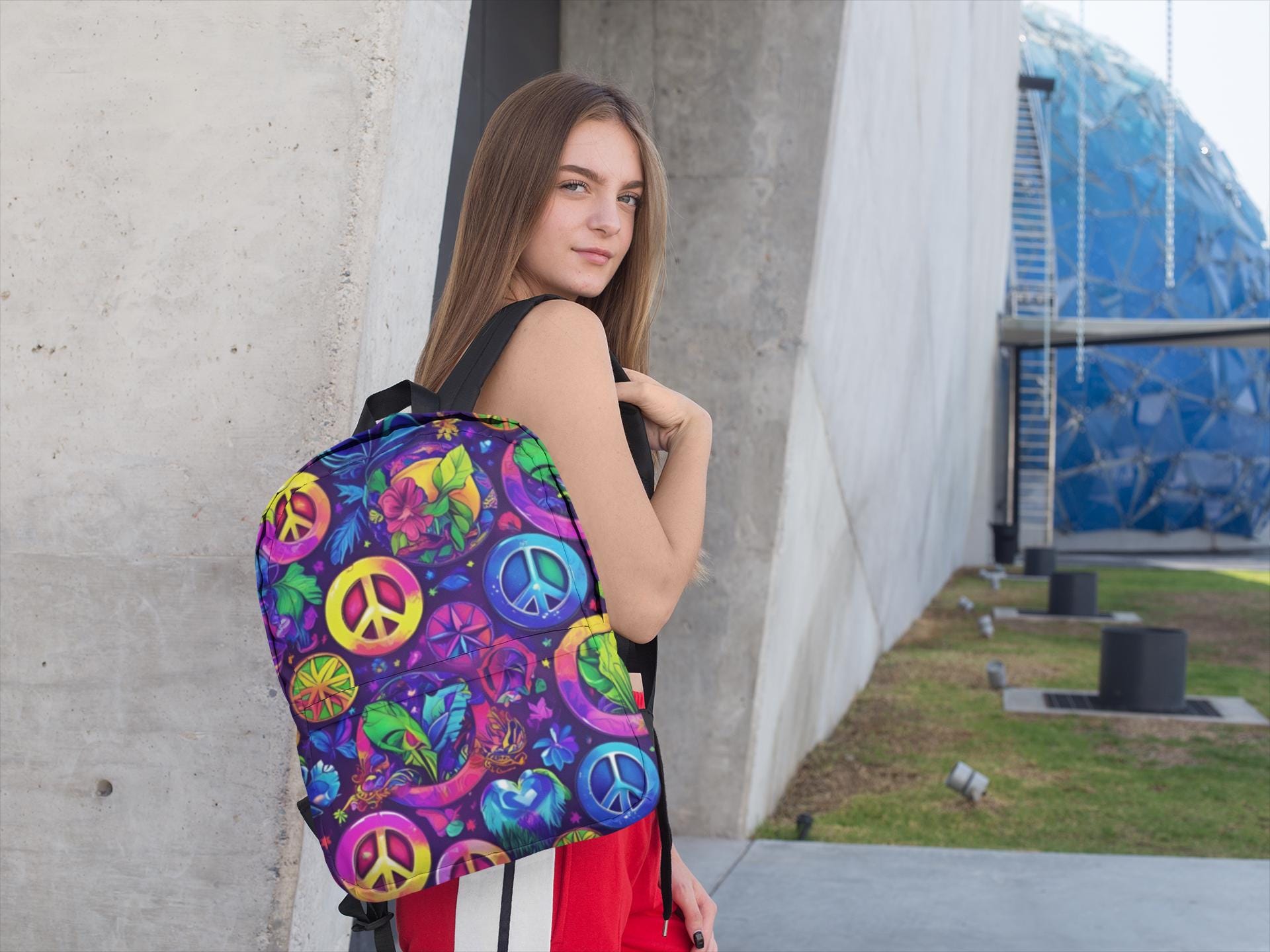 Peace sign and patchwork hippie Festival backpack Mandala Crafts Bohemian Backpack – Boho Backpack Purse  main image 2