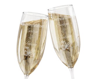 Tomato & Citrus Collection Personalized Champagne Glasses | Engraved 8oz Flute set of 2