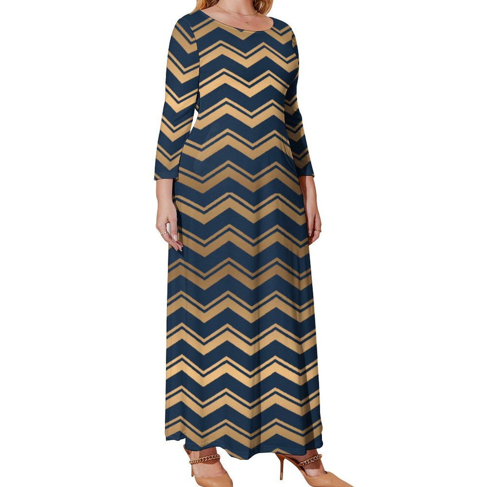 dress gold and white or blue and black original Final Sale Plus Size Deep Faux Wrap Long Sleeve Bandage BodyCon Dress with Gold Buttons in Royal Blue