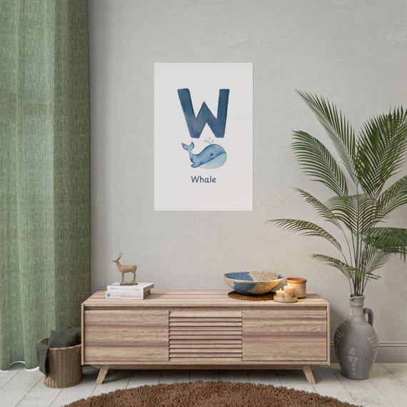 Cheerful Watercolor Whale Alphabet Poster - A Lovely Gift for Moms and Budding Learners