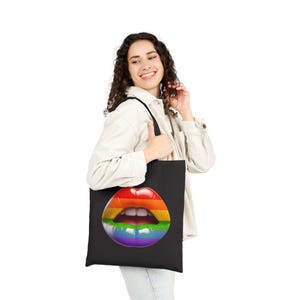 Sacola de lona de algodão Pride Lips: sacola de compras reutilizável LGBTQ+ imagem 5