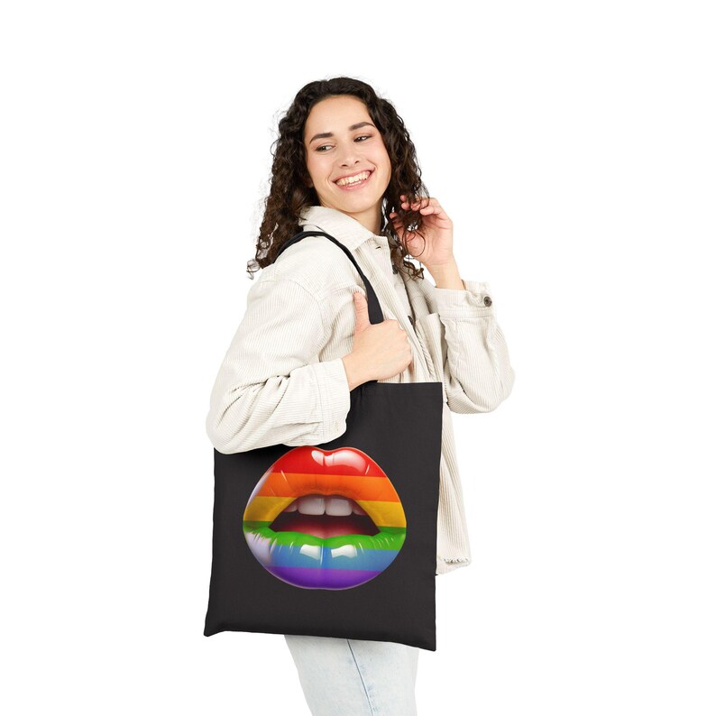 Sacola de lona de algodão Pride Lips: sacola de compras reutilizável LGBTQ+ imagem 5