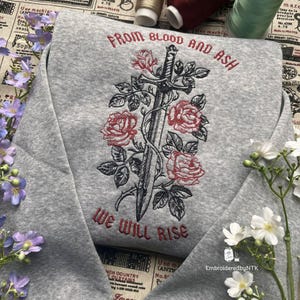 From Blood and Ash We Will Rise Embroidered Sweatshirt, Hawke Poppy Book Lover Gift, Blood Gothic Enemies to Lovers Shirt, book club shirt