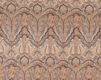 Ornate Paisley Upholstery Fabric By The Yard Linen Rayon Blend Caramel & Charcoal Black Medallion Stain Resistant Traditional Classic