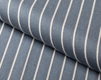 Denim Blue White Rope Nautical Stripe Fabric Preshrunk Cotton Blend Upholstery Washable Coastal Drapery Fabric by the Yard Beachy