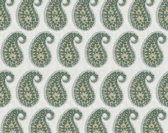 Green Aqua Teal Paisley Upholstery Fabric Classic Print Cotton Blend Fabric by the Yard Traditional Boho Drapery Textile Maximalist