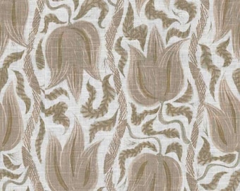 Taupe Tan Neutral Tulip Floral Linen Blend Fabric  Large Scale Botanical Print for Drapery Light Upholstery Fabric By The Yard Maximalist