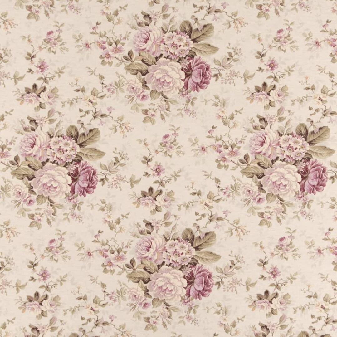 Cottage Chic Rose Upholstery Fabric by the Yard Purple Lavender Green ...