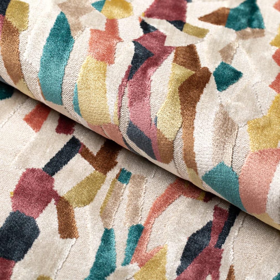 Contemporary Mod Velvet Upholstery Fabric Berry Gold Teal Blue Peach ...
