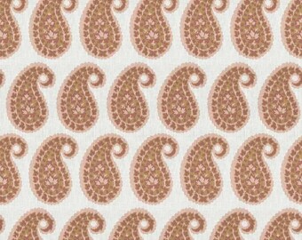 Gold Coral Peach Pink Paisley Upholstery Fabric Classic Print Cotton Blend Fabric by the Yard Traditional Boho Drapery Textile Maximalist