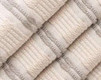 Heavily Textured Woven Stripe Natural Cream Driftwood Upholstery Fabric By The Yard Heavy Duty Made in USA Cotton Blend Boho Chic