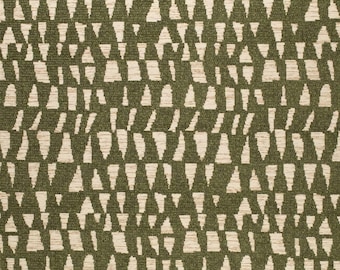 Modern Triangle Zig Zag Upholstery Fabric by the Yard Moss Green Heavily Textured Geometric Performance USA made Statement Maximalist