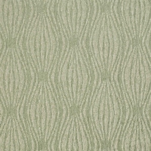 May include: A close-up of a textured fabric with a repeating pattern of vertical, wavy lines. The fabric has a light green and off-white color scheme, creating a subtle, organic design. The texture appears soft and inviting, suitable for upholstery or home decor.