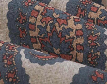 Blue Navy Red Paisley Upholstery Fabric Classic Print Cotton Blend Fabric by the Yard Traditional Boho Drapery Textile Maximalist
