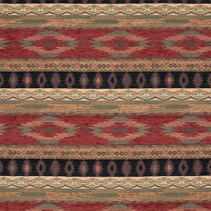 Southwestern Chenille Upholstery Fabric By The Yard Heavy Duty Red Brown Black Geometric Diamond Western Woven Home Decor