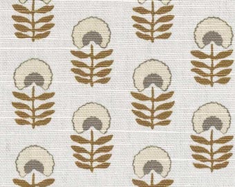 Brown Ivory – Modern Floral Small Print on Ivory Linen Cotton Rayon Blend Upholstery Fabric By The Yard Maximalist Cottage Flowers