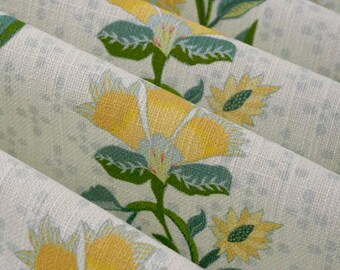 Golden Yellow Green Floral Upholstery Fabric By The Yard Heavyweight Cotton Linen Blend Farmhouse Durable USA Made Cottage Vintage Inspired
