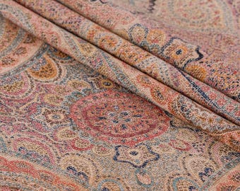 Old World Multicolor Red Blue Orange Paisley Medallion Upholstery Fabric By The Yard Traditional Classic Boho Home Decor Cozy
