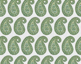 Green Blue Aqua Paisley Upholstery Fabric Classic Print Cotton Blend Fabric by the Yard Traditional Boho Drapery Textile Maximalist
