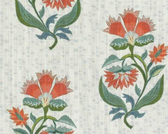 Orange Red Green Floral Upholstery Fabric By The Yard Heavyweight Cotton Linen Blend Farmhouse Durable USA Made Cottage Vintage Inspired