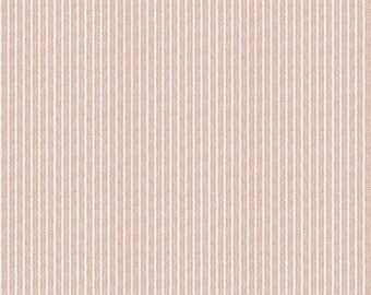 Coral Peach Leaf Chevron Lines Linen Cotton Cottage Fabric | Upholstery Drapery Coastal Boho By The Yard