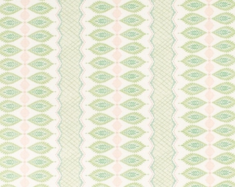 Green Peach Leaf Stripe Cotton Upholstery Fabric Retro Geometric Botanical Print Drapery Fabric by the Yard Maximalist Cottage Garden
