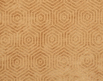 Honeycomb Geometric Gold Camel Velvet Upholstery Fabric By The Yard Heavy Duty Textured Design 54” Wide Modern Contemporary Luxury Home