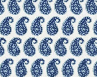 Blue Navy Aqua Paisley Upholstery Fabric Classic Print Cotton Blend Fabric by the Yard Traditional Boho Drapery Textile Maximalist