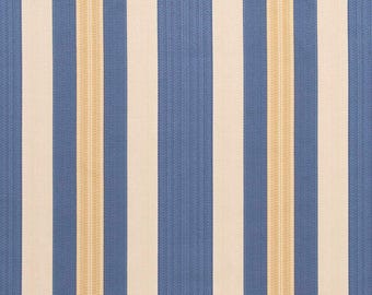 Regal Blue Gold Cream Striped Upholstery Fabric Classic European French Maximalist Design Bedding Traditional Decor Vintage Look