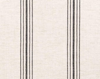 Farmhouse Cottage Charcoal Black Stripe Performance Upholstery Fabric By The Yard Ivory Background Crypton Heavy Duty Stain Resistant