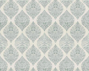 Large Scale Botanical Fabric BY The Yard Blue Fern Leaf Medallion Cotton Upholstery Cottagecore Traditional Classic Floral English Garden