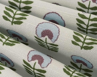 Lavender Purple Blue Green – Modern Floral Small Print Linen Cotton Rayon Blend Upholstery Fabric By The Yard Maximalist Cottage Flowers