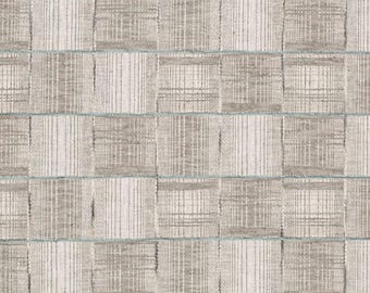 Taupe Neutral Aqua Checkerboard Stripe Upholstery Fabric By The Yard Heavy Duty Chenille Coastal Woven for draperies and Pillows