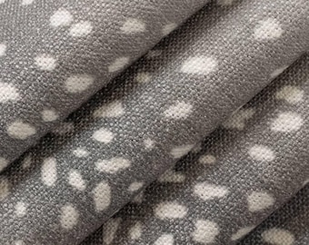 Gray Grey Deer Fawn Print Upholstery Fabric By The Yard Heavy Duty Animal Dot Pattern Drapery Bedding Nursery Woodland Farmhouse Nature Boho