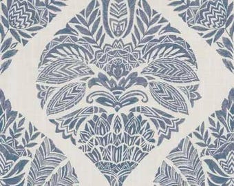 Large Scale Botanical Fabric BY The Yard Blue Fern Leaf Medallion Cotton Upholstery Cottagecore Traditional Classic Floral English Garden