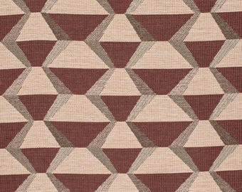 Retro Mid Century Geometric Upholstery Fabric By The Yard Rust Terracotta Beige Heavy Duty 54” Wide Stain Resistant Performance Made in USA