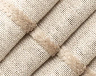 Textured Weave Natural Beige Cream Plush Stripe Textured Solid Upholstery Fabric By The Yard Heavy Duty Made in USA Boho Beachy Coastal