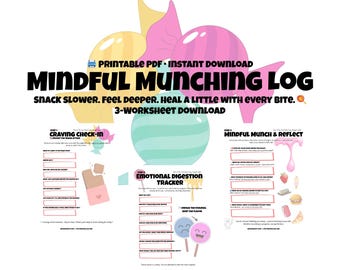Mindful Munching Log | 3-Step Intuitive Eating Tracker | Printable PDF for Emotional Eating, Craving Check-In, & Reflection
