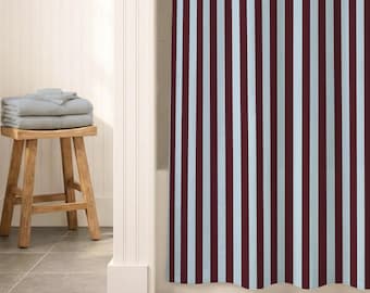 Burgundy Periwinkle Striped Shower Curtain Boho Bathroom Decor Maroon And Blue Stripe Bath Curtain Extra Long Mauve Bathroom Accessory