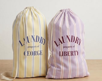 Personalized Striped Washing Bag Pastel Travel Teen Dorm Clothes Hamper Camping Customized Laundry Bag Swim Clothes Bag Travelling Gift