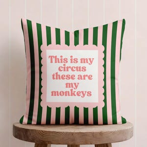 Pink Funny Quote Pillow This is my Circus these are my Monkeys Funny Red and Pink Lumbar Cushion Cover Novelty Mum Gift Dopamine Decor
