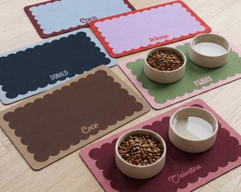 Personalized Pet Placemat Custom Dog Cat Accessories Scalloped Feeding Mat Bowl Rug Feed Station Puppy Kitten Gift