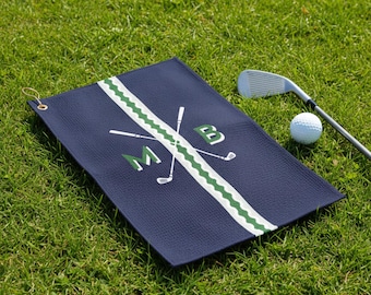 Personalized Golf Towel Monogrammed Blue and Green Golfing Accessory Customized Golf Lovers Gift for Him Blue Retirement Present