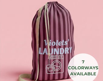 Striped Personalized Laundry Bag Travel Teen Dorm Customized Clothes Hamper Camping Washing Bag Swim Clothes Bag College Gift