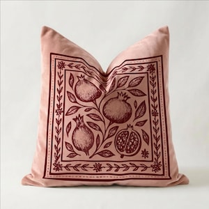 Pomegranate Designer Throw Pillow Cover Velvet Floral Scatter Cushions Red Pink Sofa Pillow Linen Bed Accent Cushions Modern Farmhouse Decor